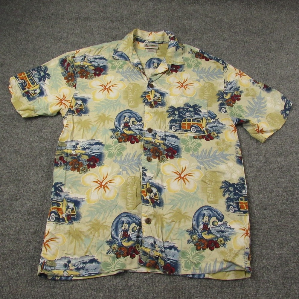 Vintage Walt Disney World Shirt Mens Small Blue Rayon Hawaiian Mickey Mouse 90s - Picture 2 of 11